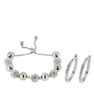 Stately Steel Adjustable Crystal Bracelet and Hoop